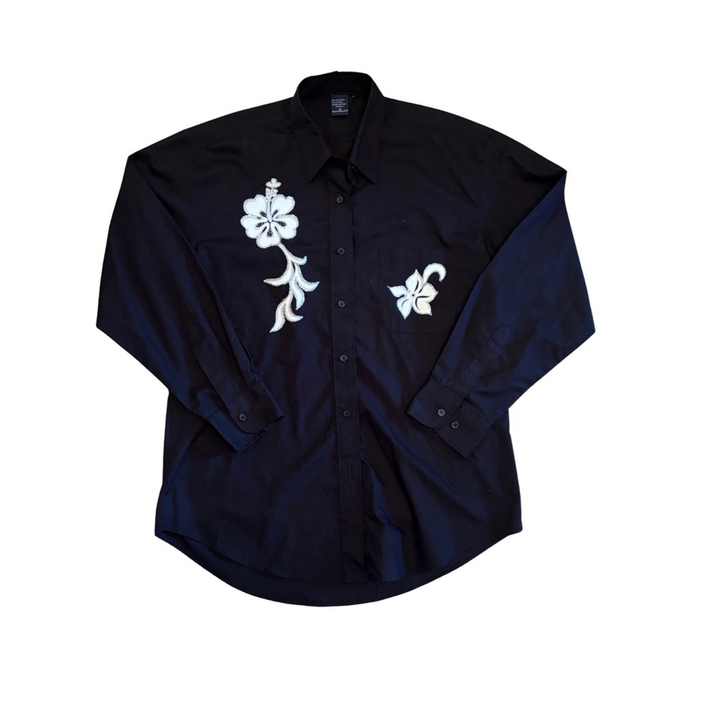 Topman Black Floral Embroidered Men's Shirt